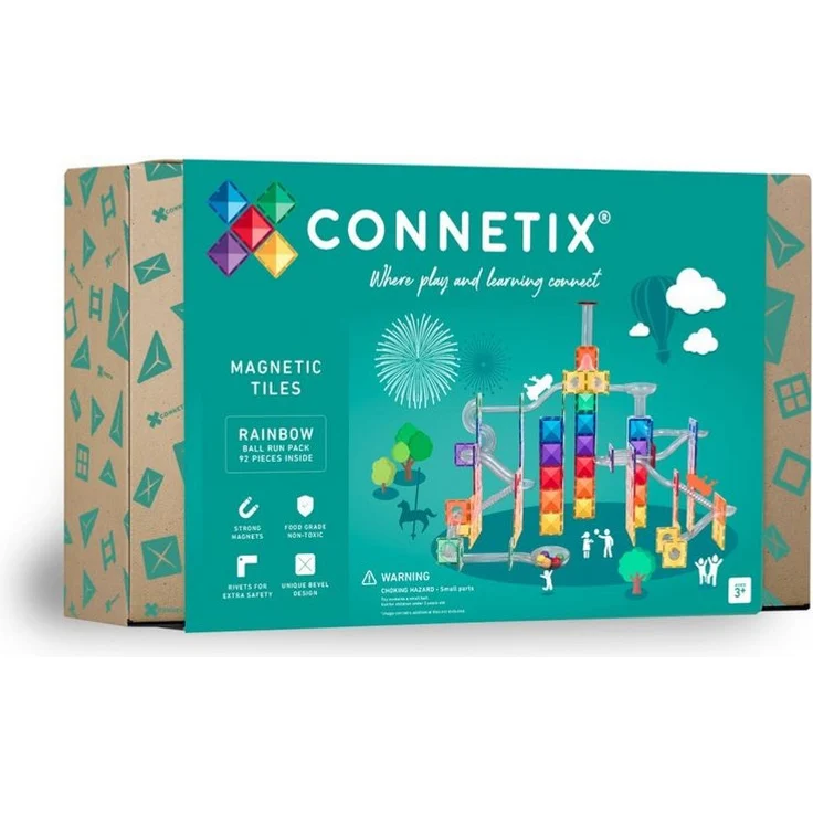 Connetix Kugelbahn Rainbow Ball Run, pädagogisches Lernspiel mit verstärkten Magneten, 92-teiliges Set, ab 3 Jahren – Bild 1
