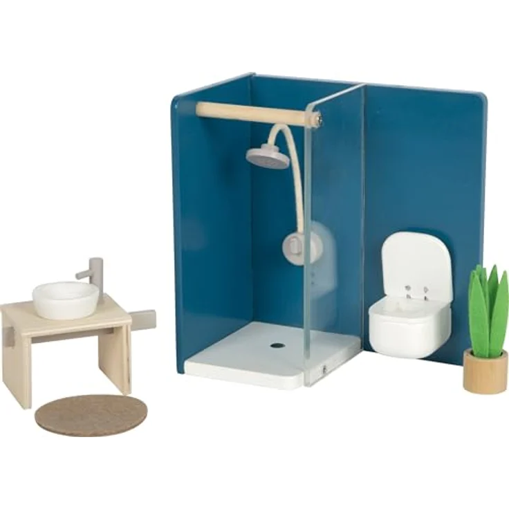 Small Foot Puppenhausmöbel Badezimmer Set, 6-teilig mit Dusche, WC und Waschbecken, Naturfarben mit modernen Akzenten – Bild 2