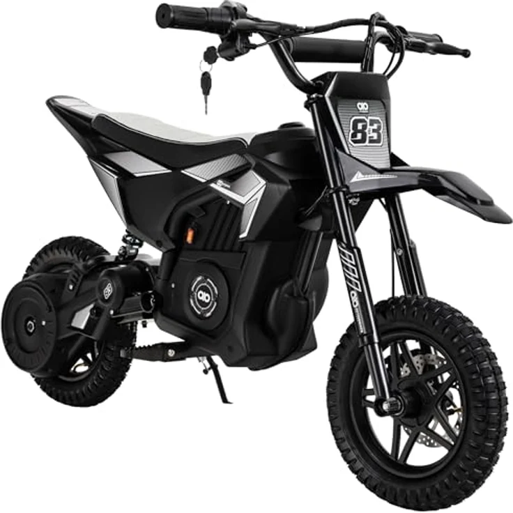 Actionbikes Motors Kinder Crossbike Raider, Elektro Kindermotorrad mit 24 V/250 W Motor, Scheibenbremsen und Geschwindigkeitsschalter, schwarz-weiß, ab 8 Jahren – Bild 9