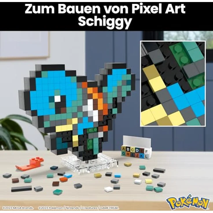 Jurassic World MEGA Pokémon Schiggy - zusammenbaubare Figur im Retro-Look, Pixel Art, 15 cm groß, inklusive Basis zur Wandmontage, für Erwachsene und erfahrene Sammler, HTH77 – Bild 3