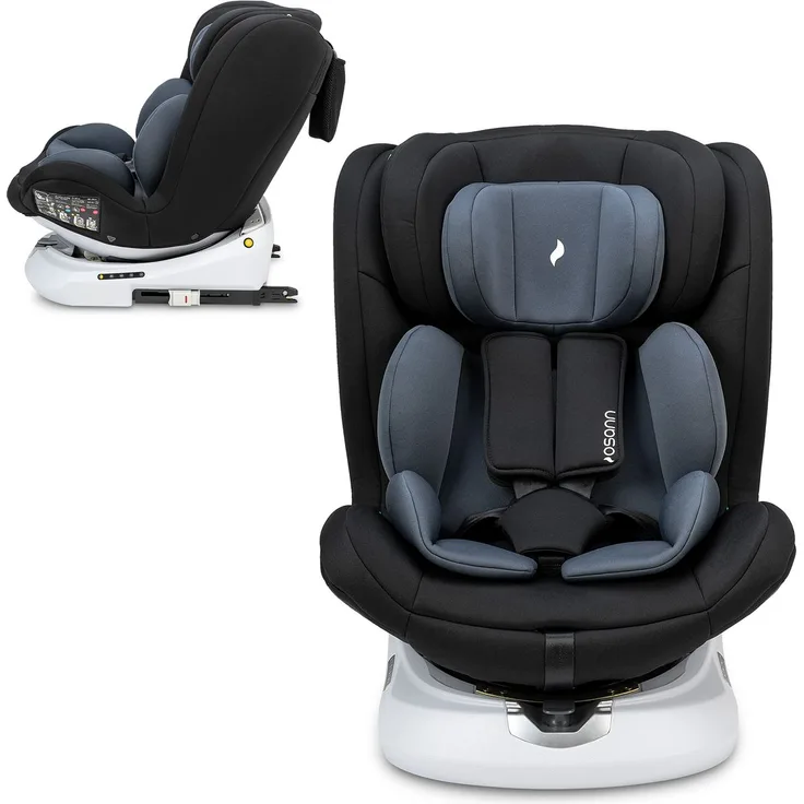 Osann Reboarder-Kindersitz Four360 S i-Size 360° drehbar mit Isofix-Basis & Top-Tether - Nero, für Kinder von Geburt bis 12 Jahre (40 cm - 150 cm)