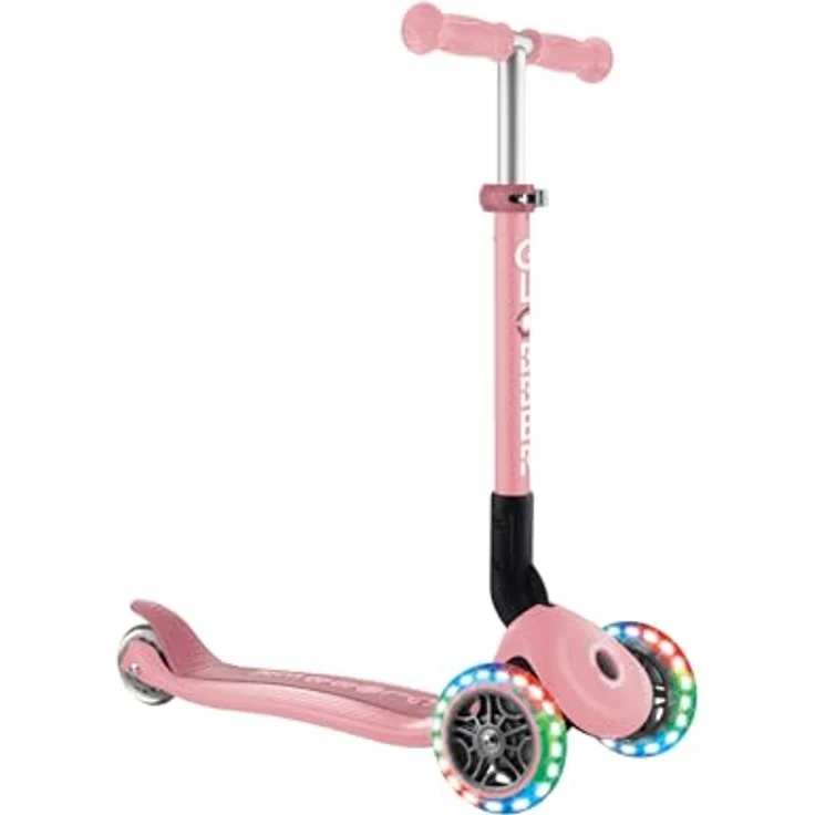 GLOBBER JUNIOR FOLDABLE LIGHTS Tretroller, 3-rädrig mit LED-Leuchtrollen, 120/80 mm, ABEC 9, pastellrosa – Bild 2