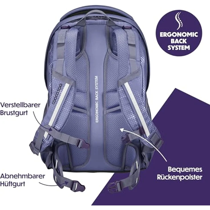 Coocazoo EVERY Schulrucksack „Lavender Sky“, lila, ergonomisch, höhenverstellbar, mit Brustgurt & Hüftgurt, für die 3. Klasse, 30 Liter Volumen – Bild 4