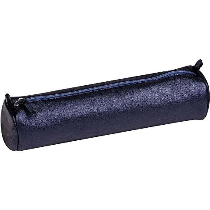 Clairefontaine 8694C Schlampermäppchen, rund, aus Leder mit Perlmutt-Effekt, 5,5 x 22cm, petrolblau, robust und praktisch – Bild 1