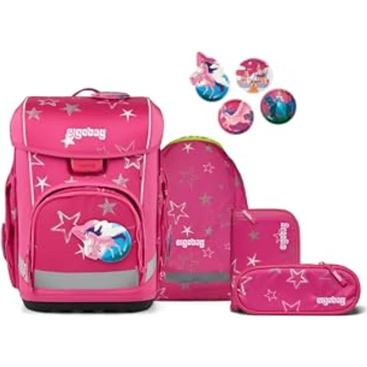 ergobag cubo Light Set, ergonomischer Schulranzen, extra leicht 860 g, 6-teilig mit Klettie-Set, reflektorisch – Bild 1