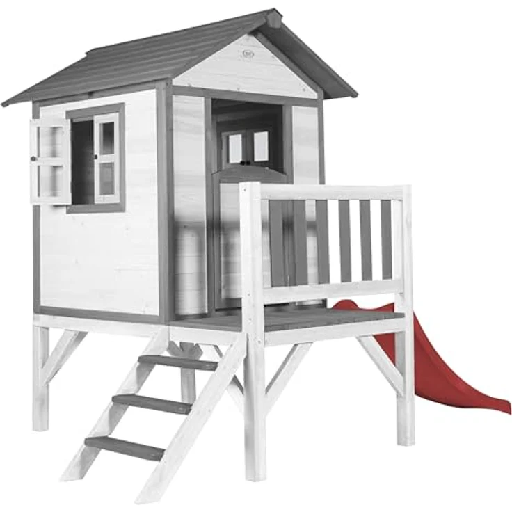 AXI Spielhaus Beach Lodge XL, Spielhaus mit Rutsche in Rot, hochwertiges Stelzenhaus aus FSC Hemlock-Holz für Kinder, kompakte Abmessungen 167 x 240 x 189 cm – Bild 2