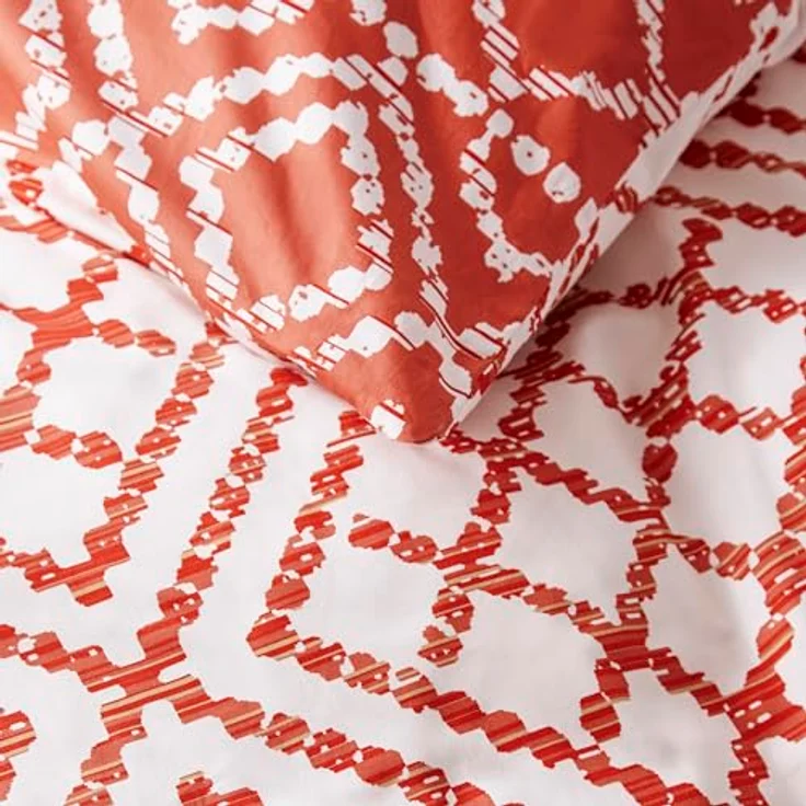 Ibena Bettwäsche 155x220 cm - 100% Baumwolle, Reißverschluss, Mako Satinbettwäsche rotorange wollweiß Gemustert – Bild 3
