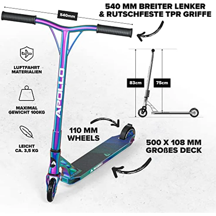 Apollo Stuntscooter Stunt Scooter Genesis X Pro - High End Stuntscooter, Profi Trick Roller mit 120mm Alu Core Wheels Kickscooter - Schwarz – Bild 3