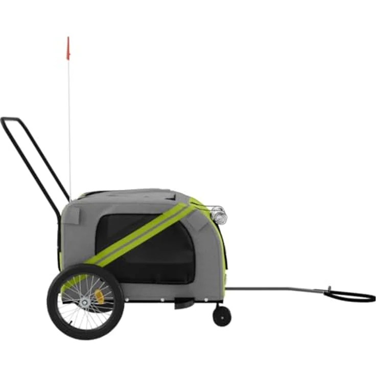 vidaXL Fahrradhundeanhänger Fahrradanhänger Hunde Grün und Grau Oxford-Gewebe und Eisen, mit PVC-Dach und belastbarer Platte – Bild 8