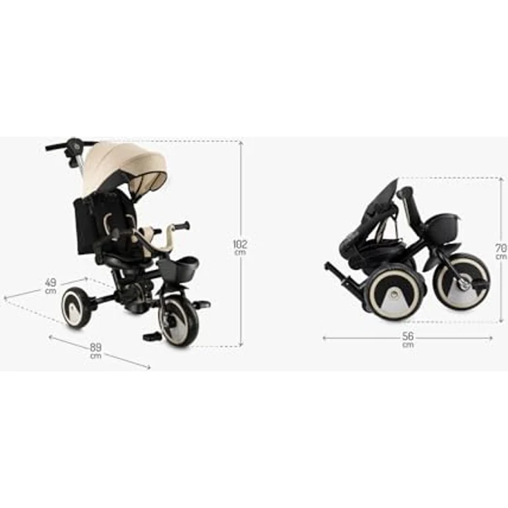 MoMi IVI 3-in-1 Kinderdreirad, beige, mit 360° drehbarem Sitz, Schiebestange & Sonnendach, 3-Punkt-Gurt, PU-Räder – Bild 10