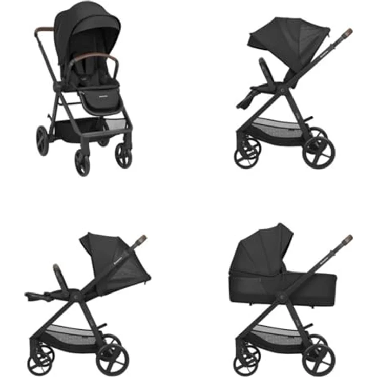 Kikkaboo Kombikinderwagen Mia 3 in 1, 3-in-1 Kinderwagenset mit Babywanne, Babyschale, Wickeltasche, bis 22 kg, Aluminiumrahmen, verstellbare Rückenlehne, abnehmbares Sonnendach, grau – Bild 4