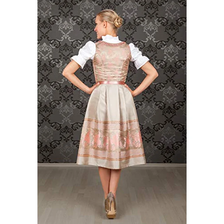 Edelnice Dirndl Rosalie, goldenes Brokatstoff Dirndl mit rosé farbenen Rosenmuster – Bild 9