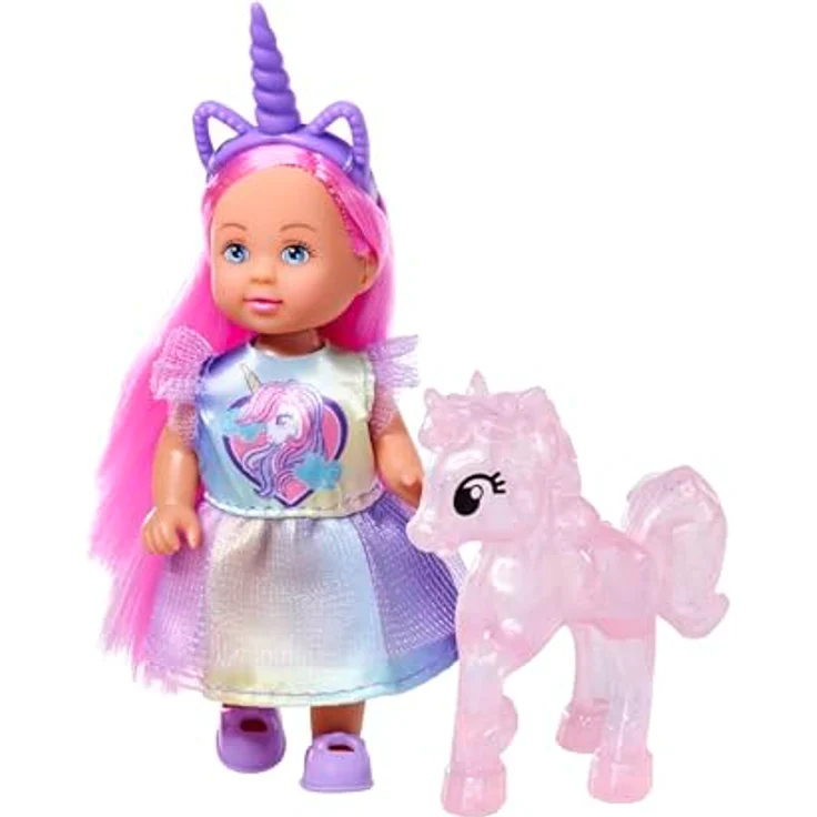 SIMBA Evi Love Babypuppe, 12 cm große Puppe im Einhornkleid mit Einhorn, Stall und Zubehör – Bild 3