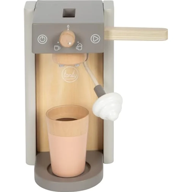 small Foot Kaffeemaschinen-Set grau „Tasty“, Holzspielzeug mit Kaffeecoins und Milchschaumhauben, Zubehör für die Spielküche, für Kinder ab 3 Jahren – Bild 3