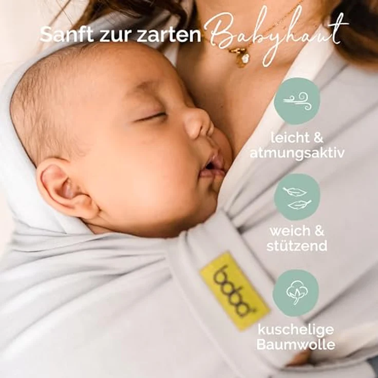 Boba Bliss Babytrage, 2-in-1 Baby Carrier & Baby Tragetuch für Neugeborene bis 16 kg, hüftfreundlich, weich & elastisch, grau – Bild 4