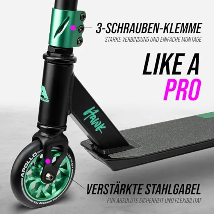 Apollo Stuntscooter Hawk - Freestyle Kickscooter für Kinder und Erwachsene, Kinderroller, Trick Roller für Jungen und Mädchen ab 6 Jahren, Stunt Scooter für Beginner und erfahrene Kids, Stunt Roller, blau – Bild 2