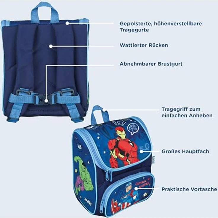 Scooli Vorschulranzen Cutie, Avengers, 6,5 l Volumen, gepolstertes Rückenbett, abnehmbarer Brustgurt – Bild 4