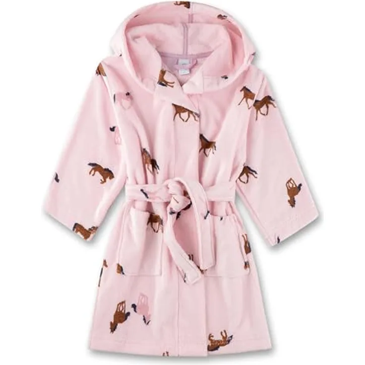 Sanetta Bademantel Mädchen (128) mit Pferde-Print, Kapuze, zwei Taschen und Bindegürtel