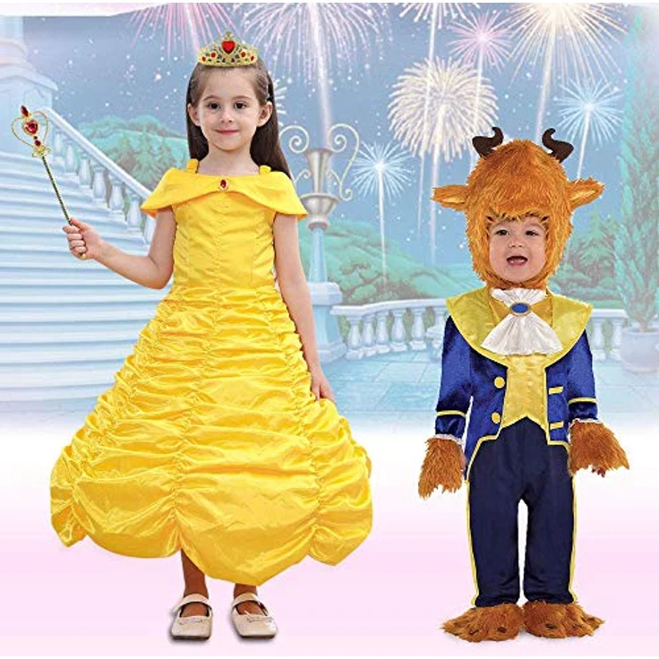 Vicloon Prinzessin Kostüm Mädchen, 9-teiliges Belle Tutu Kleid mit Handschuhen, Diadem, Zauberstab, Halskette und Ohrringen, rosa – Bild 5