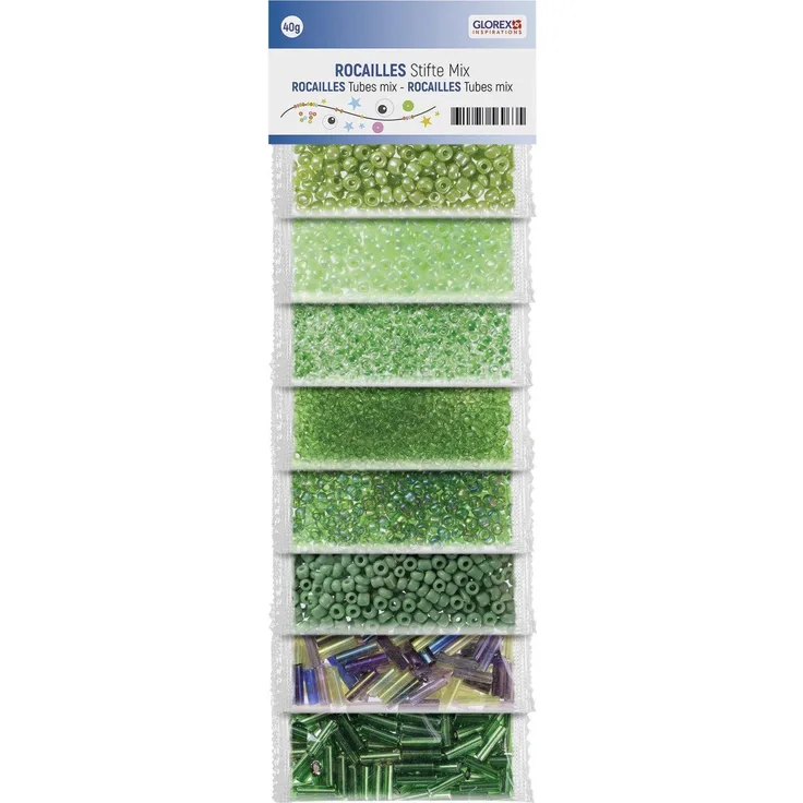 Glorex Bastelperlen Glorex Rocailles/Stifte grüntüne mix, 8 Farben in 40 Gramm