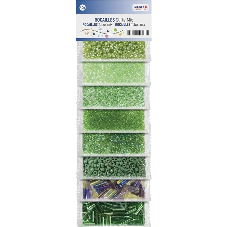 Glorex Bastelperlen Glorex Rocailles/Stifte grüntüne mix, 8 Farben in 40 Gramm