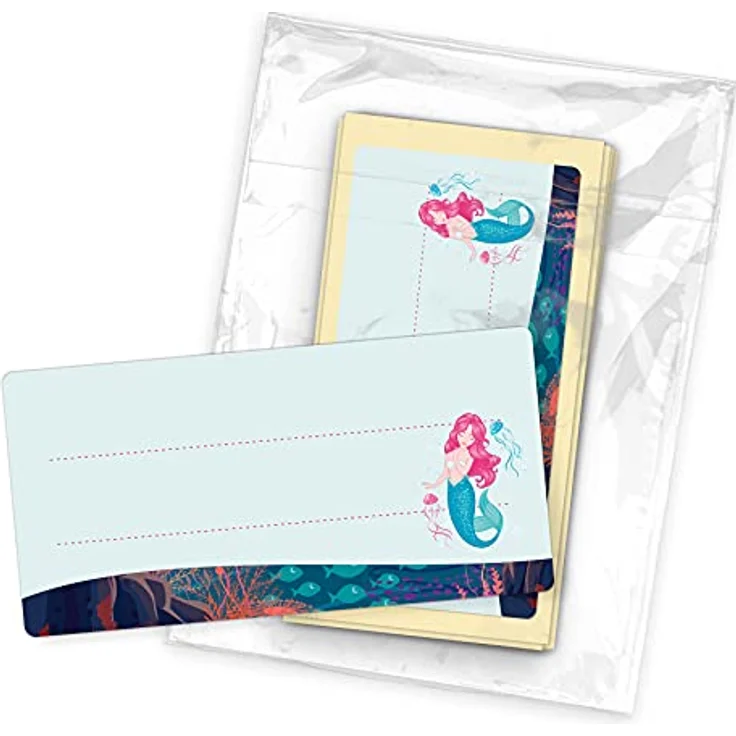 itenga Buchetiketten Heftetiketten 40 Stück, selbstklebend, 9x4,5 cm, Namensschild Aufkleber aus Haftpapier (Meerjungfrau) – Bild 3