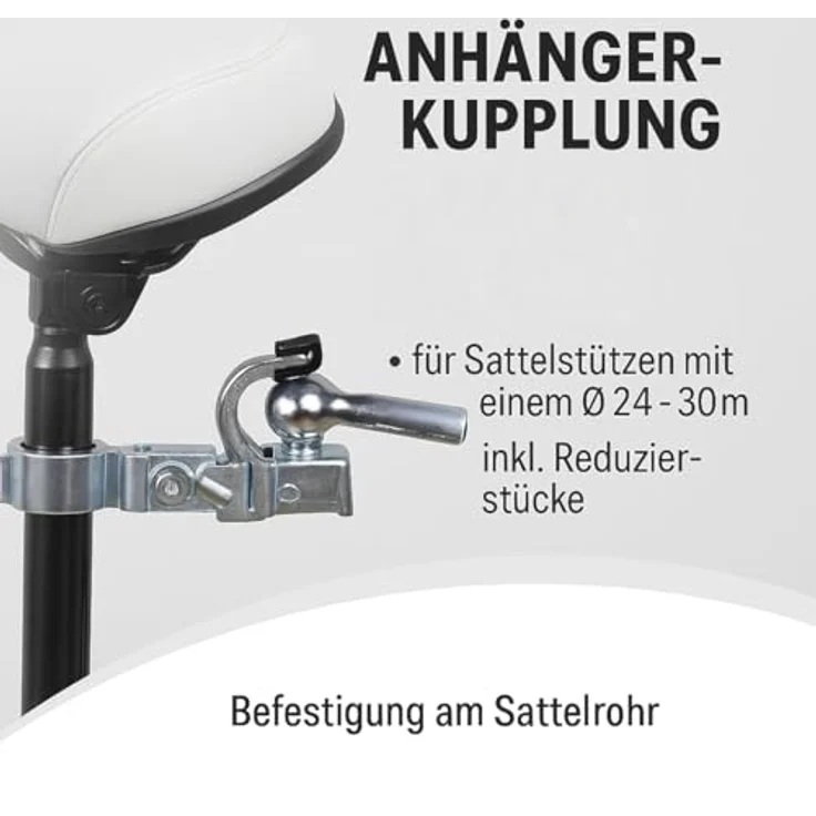 Filmer 46.909 Fahrrad Anhängerkupplung Maxi, Sattelrohrmontage für Sattelstützen 24-30 mm, 80 kg Tragkraft, silber – Bild 5