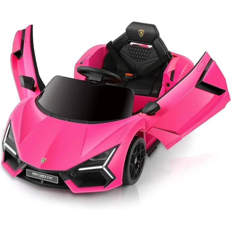 Dripex Lamborghini Kinder Elektroauto 12V, Scherentüren, Fernbedienung, LED & Bluetooth, MP3, Sicherheitsgurt, 2 Fahrmodi, Rosa
