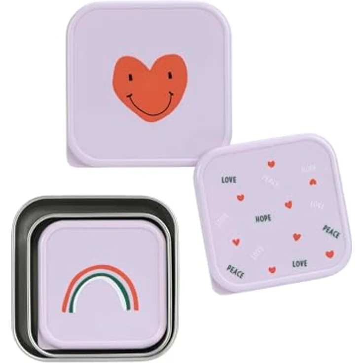 Lässig 3-tlg. Edelstahl-Snackboxen-Set Happy Rascals Heart, langlebig und stapelbar, Lavender – Bild 3
