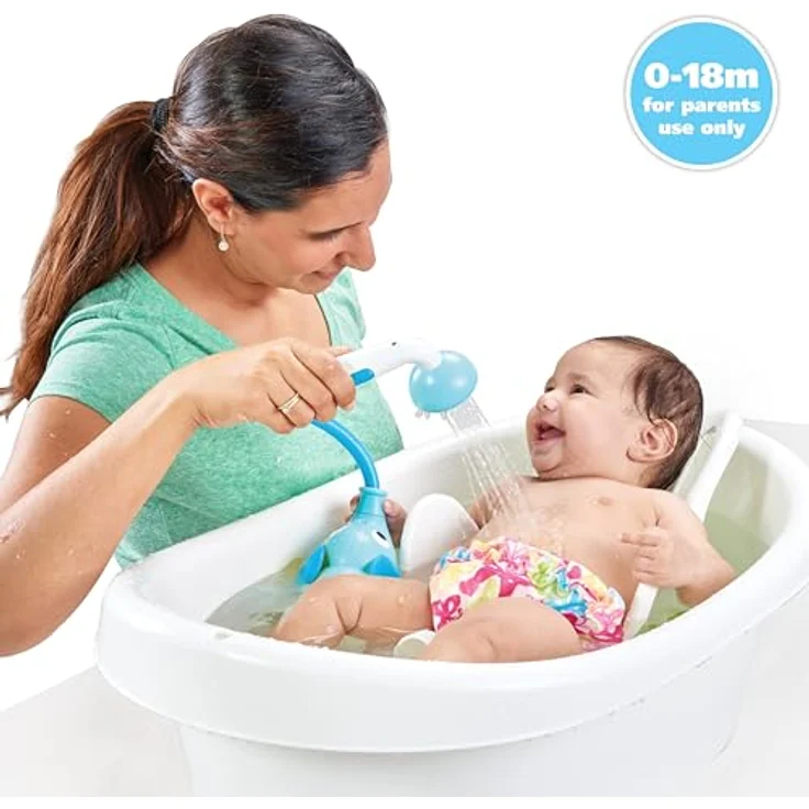 Yookidoo Duschkopf für Baby-Badewanne, Elefanten-Wasserpumpe mit 2-Tasten-Wasserflusskontrolle, blau und dunkelblau – Bild 2
