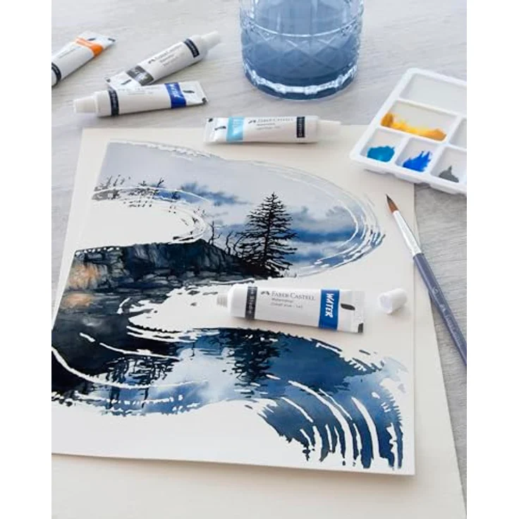 Faber-Castell 169624 Aquarellfarben Creative Studio, 24 Tuben à 9 ml, inkl. Mischpalette und Aquarellpinsel Größe 6, brillante und transparente Farben – Bild 4