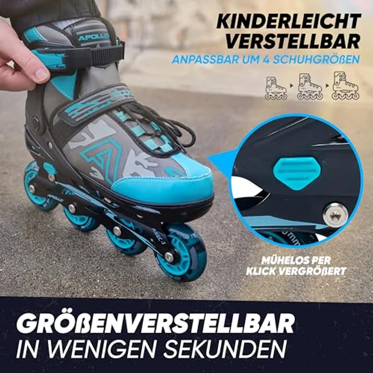 Apollo Champion, größenverstellbare Inliner für Kinder und Erwachsene mit LED Rollen, in Pink, Mint, Blau, Grün oder Schwarz – Bild 2