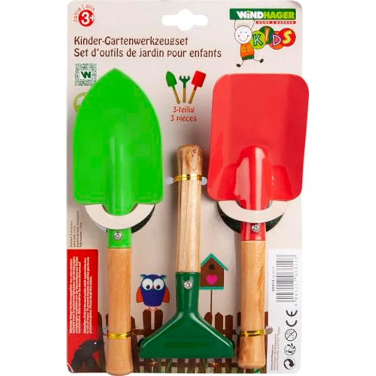 Windhager Kinder-Schaufel Set 3-teilig mit Rechen, grün/rot - kindgerechte Werkzeuge für kleine Gärtner – Bild 3
