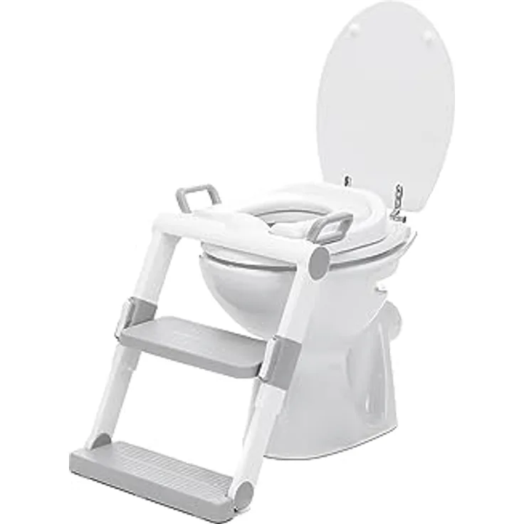 Fillikid Toilettentrainer Ben Exklusiv, höhenverstellbar und faltbar, mit integrierter Treppe, weiß/grau