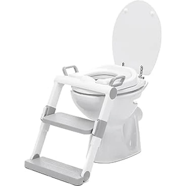 Fillikid Toilettentrainer Ben Exklusiv, höhenverstellbar und faltbar, mit integrierter Treppe, weiß/grau – Bild 1