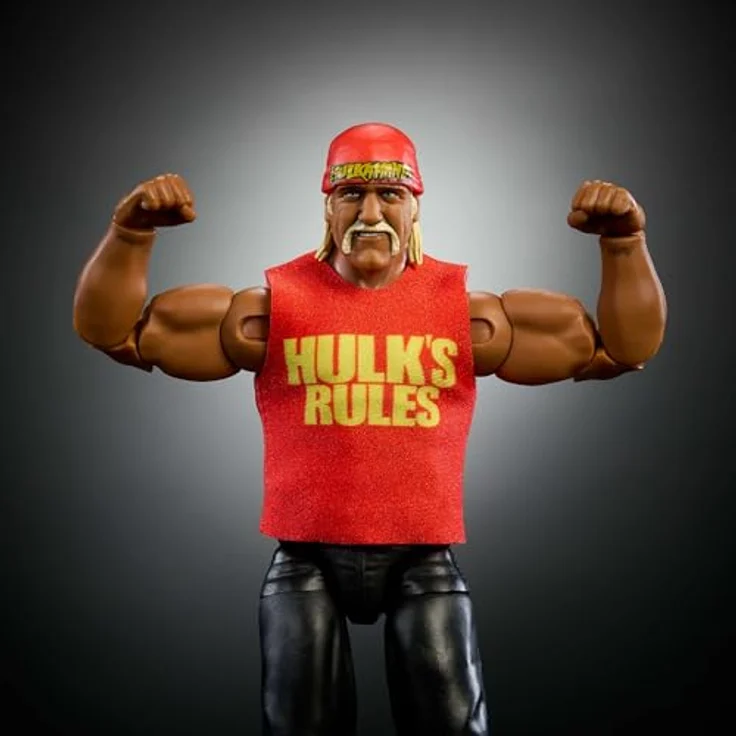 Mattel WWE Elite Collection Hulk Hogan Actionfigur Set, Premium Live Event Wrestlemania mit Howard Finkel Build-A-Figure Parts, hochdetaillierte TrueFX-Technologie und austauschbare Hände – Bild 3