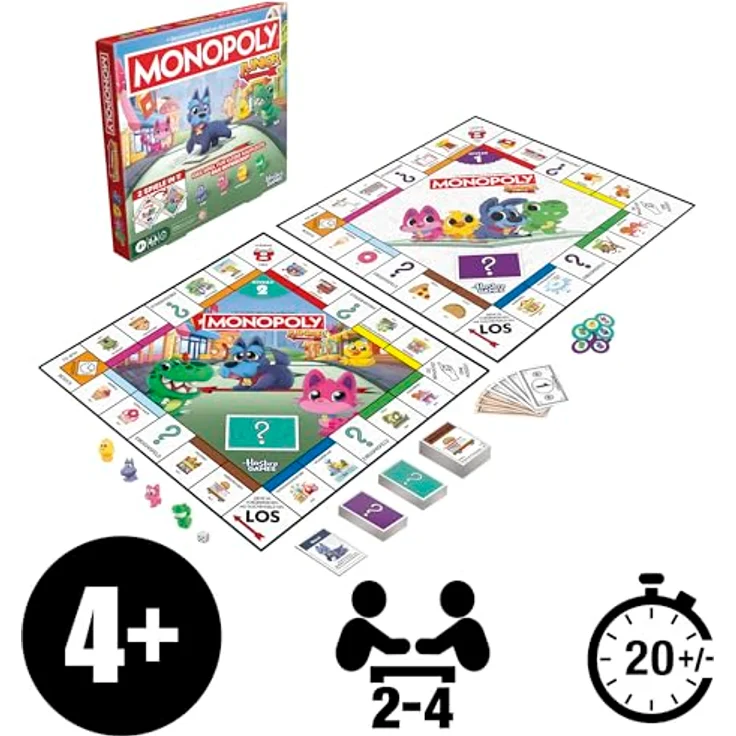 Monopoly Monopoly Junior Brettspiel (2026 Edition) | 2 Spiele in 1 mit doppelseitigem Spielplan für 4-6 Jahre, 2-4 Spieler, fördert Zählen und Lesen – Bild 2
