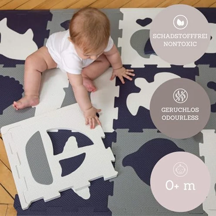 Hakuna Matte Puzzlematte für Babys 1,2x0,9m – TÜV SÜD GS Zertifizierte Baby Spielmatte – Spielteppich enthält 12 Fliesen mit Tieren – 20% dickere Krabbelmatte in Einer recycelbaren Verpackung – Bild 6