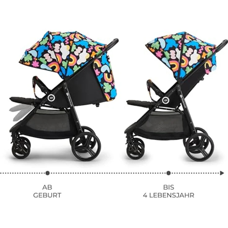 Kinderkraft GRANDE PLUS Buggy, für Kinder bis 22 kg, zusammenklappbar mit einer Hand, verstellbare Liegeposition, großes Verdeck mit Fenster, gedämpfte Räder, geräumiger Sitz, Happy Shapes – Bild 2