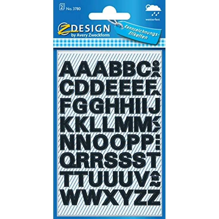 AVERY Zweckform 3780 Buchstaben Etiketten (A-Z, 76X120 mm, wetterfeste Folie) 130 Aufkleber, selbstklebend, wetterfest - Avery Zweckform – Bild 2