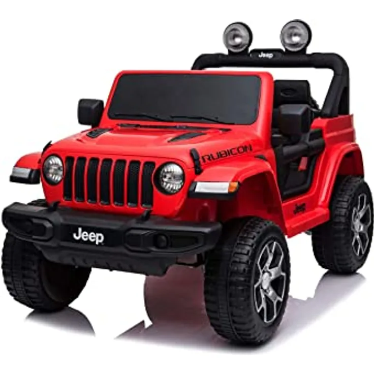 RIRICAR Elektroauto für Kinder 12V Wrangler, Rot, Doppelledersitz, Radio mit Bluetooth- und USB-Eingang, 12V10Ah-Batterie, Eva-Räder, 2,4-GHz-Fernbedienung