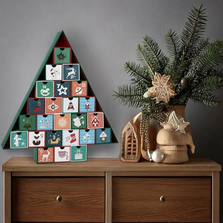 BRUBAKER Adventskalender zum Befüllen - Tannenbaum 2024 - Sweet Christmas - DIY Weihnachtskalender mit 24 Türchen - 51 cm aus Pappe - Grün Bunt – Bild 4