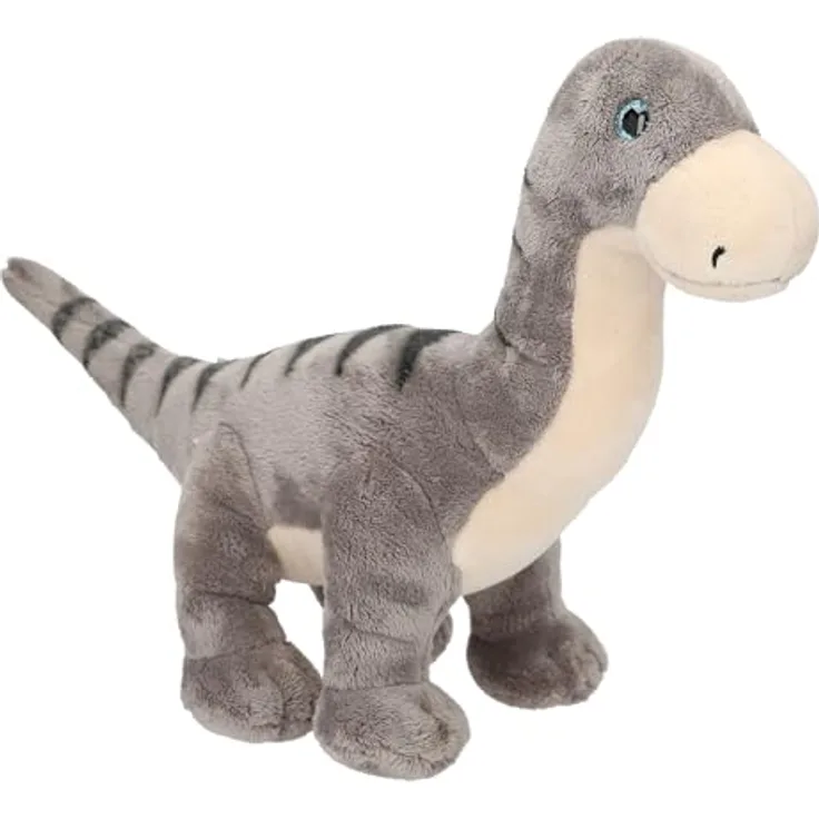 Depesche 12683 Dino World - Kuscheltier Dinosaurier Brachiosaurus mit grauem Fell und Glitzeraugen, ca. 37 cm groß