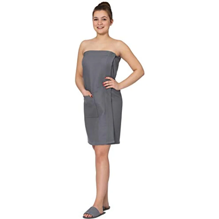 Zollner Bademantel, Anthrazit, Einheitsgröße, Oeko-Tex® Standard 100, mit Gummizug und anpassbaren Knöpfen, für Frauen – Bild 1