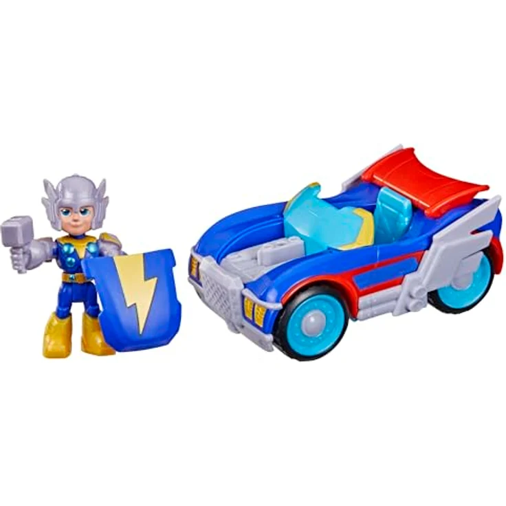 Hasbro Marvel Iron Man und Thor Donner Rennwagen Set, 3 Fahrzeuge mit posierbarem Thor und abnehmbarem 2-in-1 Zubehör – Bild 1
