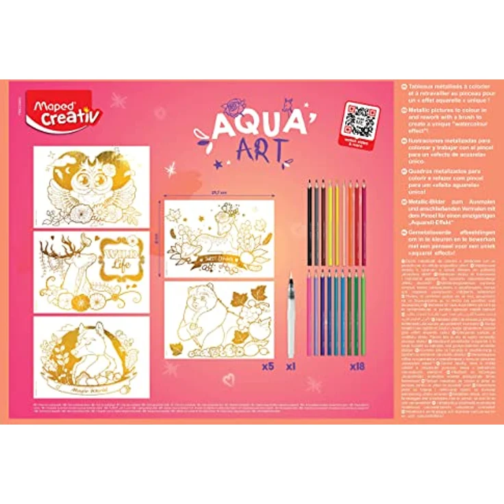 Maped CREATIV Aqua'Art Maxi-Set Waldtiere, Ausmal-Set mit 18 Aquarell-Stiften und 5 Metallic-Vorlagen – Bild 5