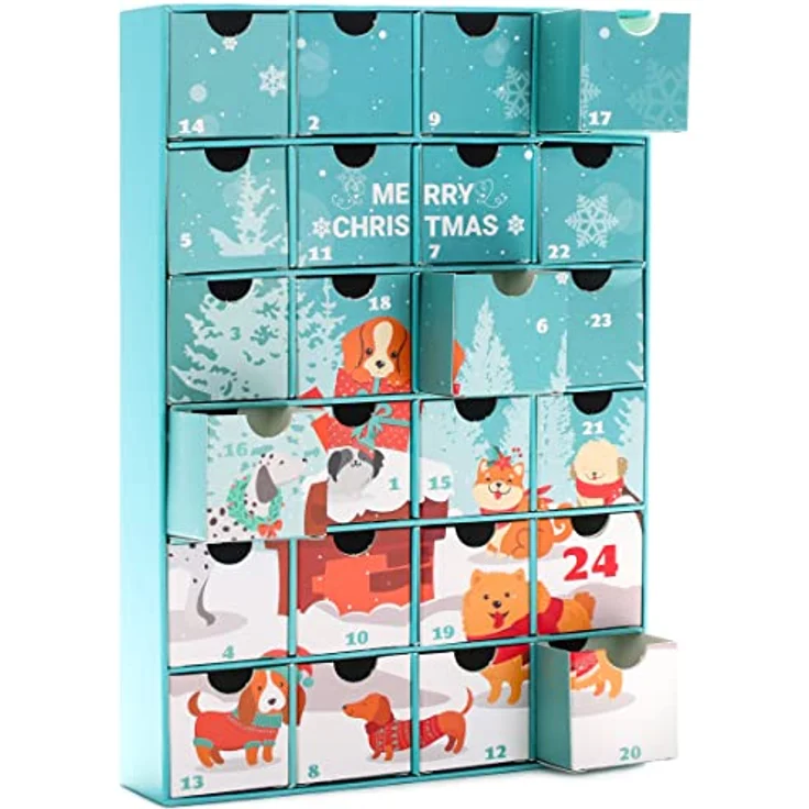 BRUBAKER Hunde Adventskalender zum Befüllen, DIY Weihnachtskalender mit 24 Türchen für Leckerlis und Snacks, Blau – Bild 2