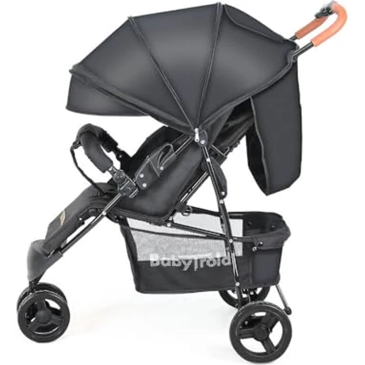 Babytrold Easy Go Buggy, verstellbar, bis 22 kg, Schwarz, mit Netz & Korb, verstellbarer Fußstütze, leicht und kompakt faltbar – Bild 5