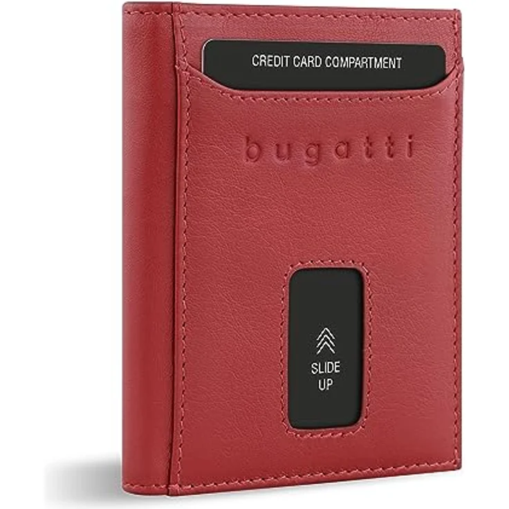 bugatti Secure Slim Mini Börse Spezial mit RV-Münzfach und RFID-Schutz aus Leder, rot – Bild 1