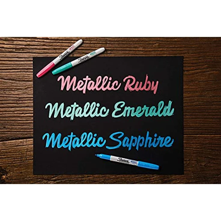 Sharpie Permanentmarker Metallic, 3er Set in Rubin, Smaragd und Saphir, wasserfeste Tinte, 1,4mm Rundspitze – Bild 4